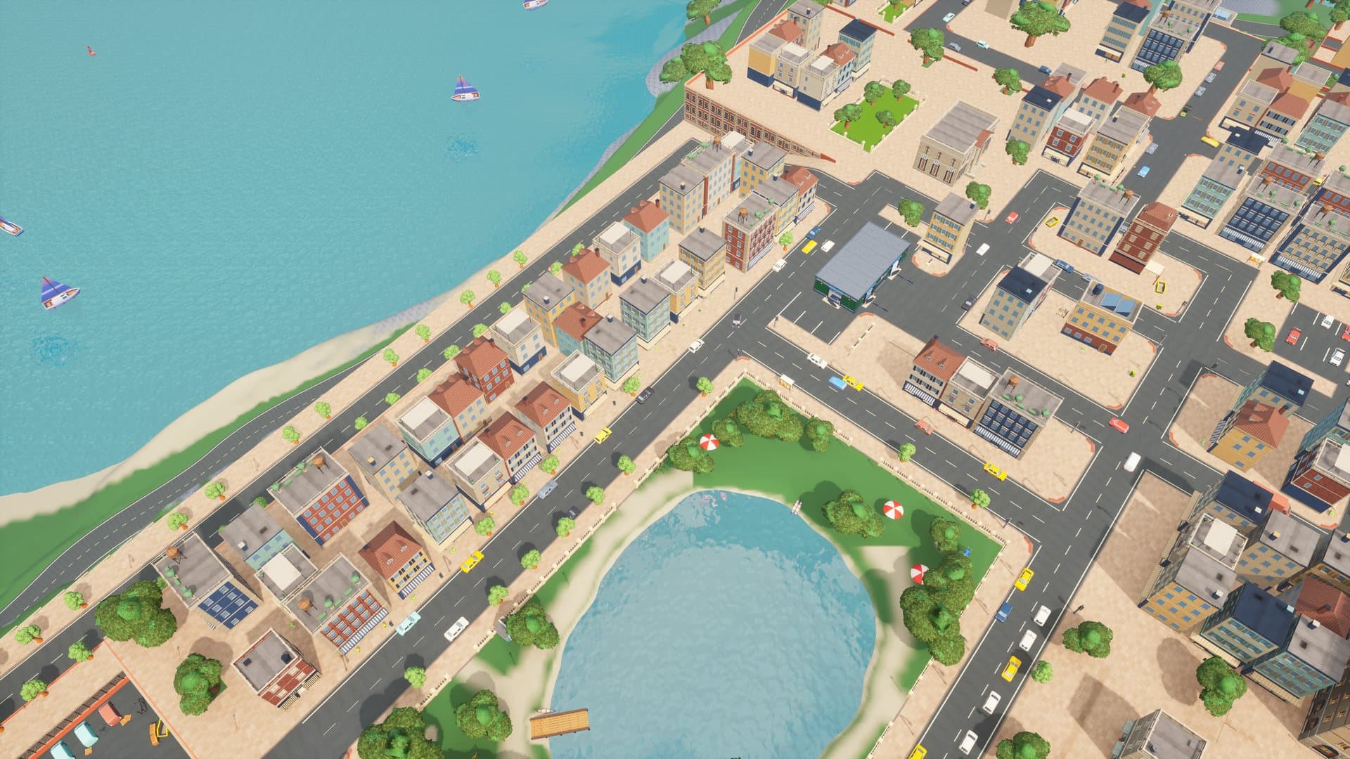 Rooftops and the sea seen from high above